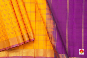 Yellow Kanchipuram Silk Saree Handwoven Pure Silk Light Weight With Small Border Office Wear PV KNN 169 - Silk Sari - Panjavarnam PV KNN 169