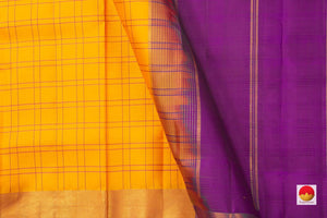 Yellow Kanchipuram Silk Saree Handwoven Pure Silk Light Weight With Small Border Office Wear PV KNN 169 - Silk Sari - Panjavarnam PV KNN 169