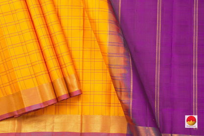 Yellow Kanchipuram Silk Saree Handwoven Pure Silk Light Weight With Small Border Office Wear PV KNN 169 - Silk Sari - Panjavarnam PV KNN 169