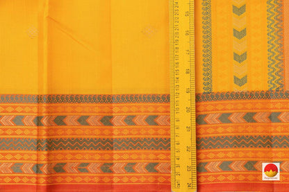 Yellow Kanchipuram Silk Saree Handwoven Pure Silk No Zari For Festive Wear PV RM NZ 439 - Silk Sari - Panjavarnam