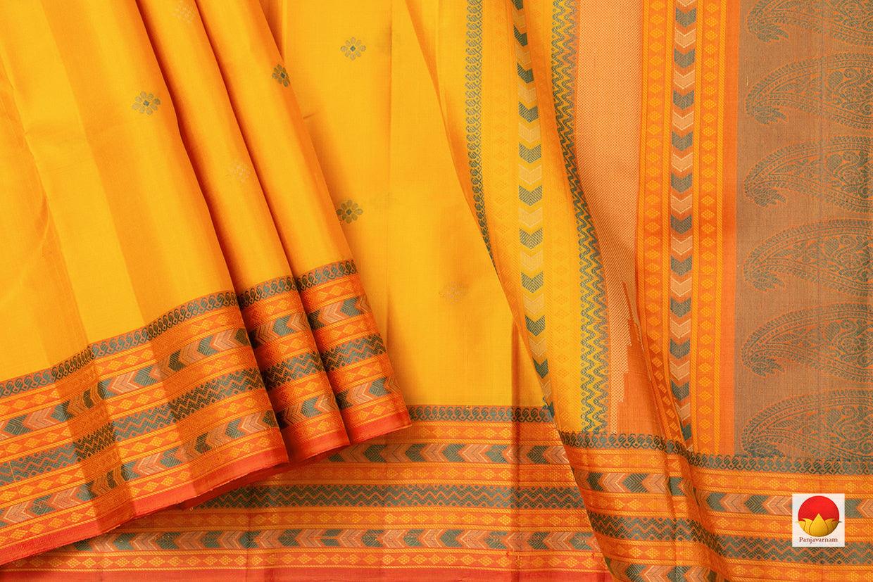 Yellow Kanchipuram Silk Saree Handwoven Pure Silk No Zari For Festive Wear PV RM NZ 439 - Silk Sari - Panjavarnam PV RM NZ 439