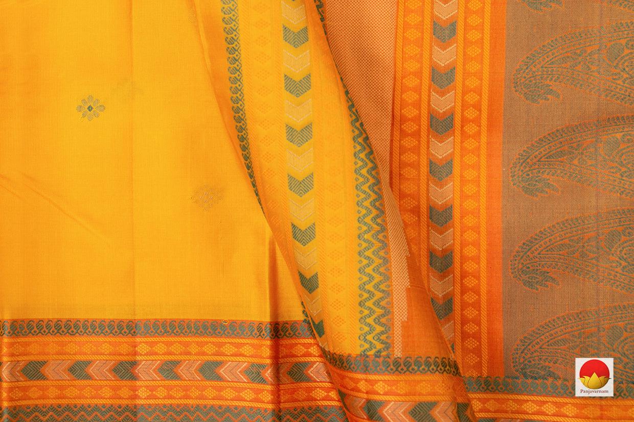 Yellow Kanchipuram Silk Saree Handwoven Pure Silk No Zari For Festive Wear PV RM NZ 439 - Silk Sari - Panjavarnam PV RM NZ 439