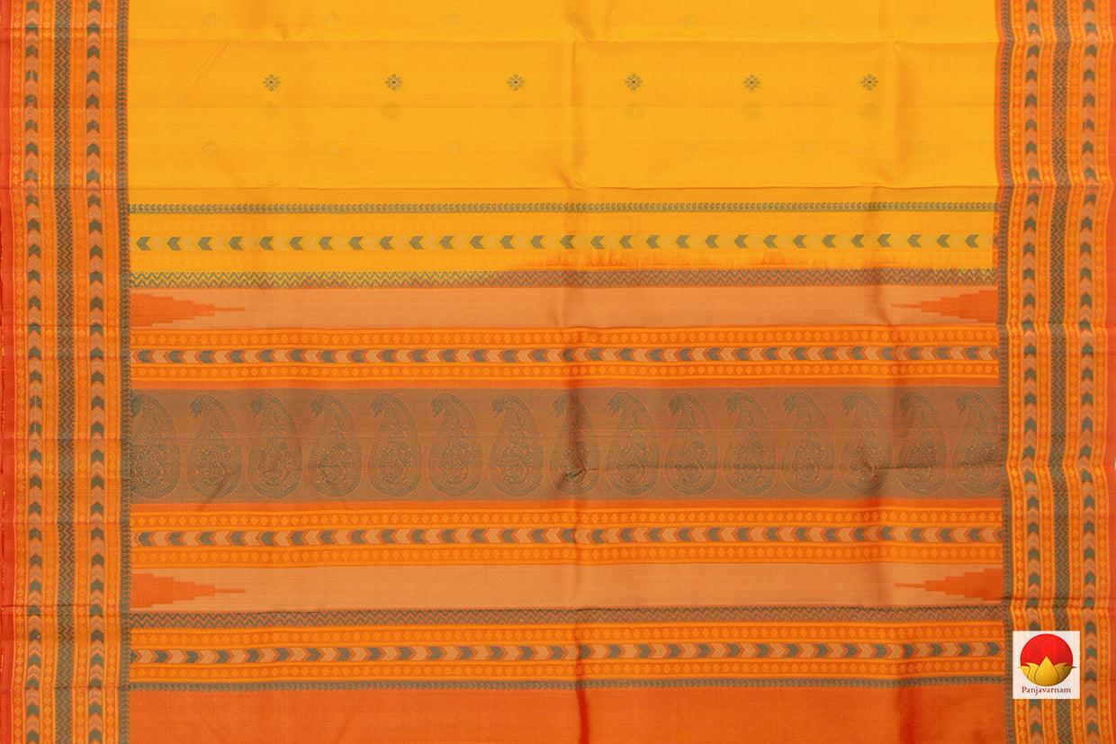 Yellow Kanchipuram Silk Saree Handwoven Pure Silk No Zari For Festive Wear PV RM NZ 439 - Silk Sari - Panjavarnam PV RM NZ 439