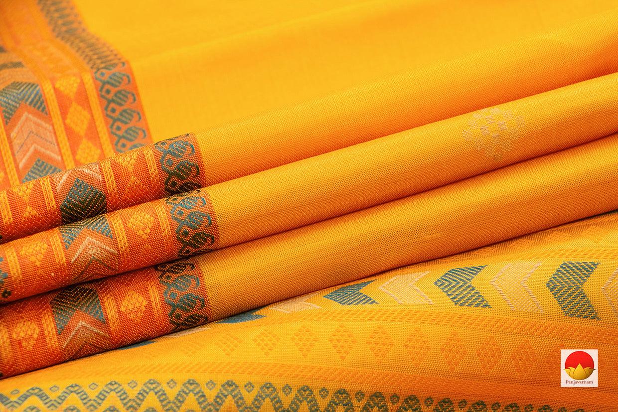 Yellow Kanchipuram Silk Saree Handwoven Pure Silk No Zari For Festive Wear PV RM NZ 439 - Silk Sari - Panjavarnam PV RM NZ 439