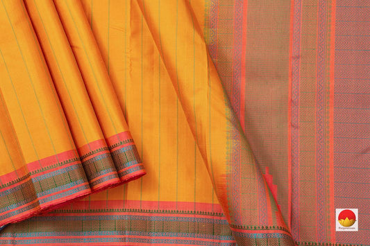 Yellow Kanchipuram Silk Saree Handwoven Pure Silk No Zari For Festive Wear PV RM NZ 441 - Silk Sari - Panjavarnam