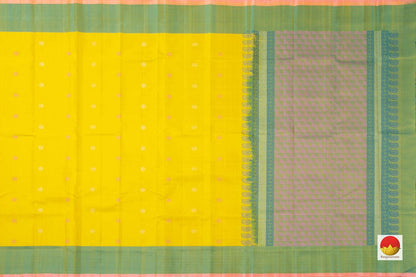 Yellow Kanchipuram Silk Saree Handwoven Pure Silk No Zari Light Weight With Medium Border Office Wear PV KNN 181 - Silk Sari - Panjavarnam PV KNN 181