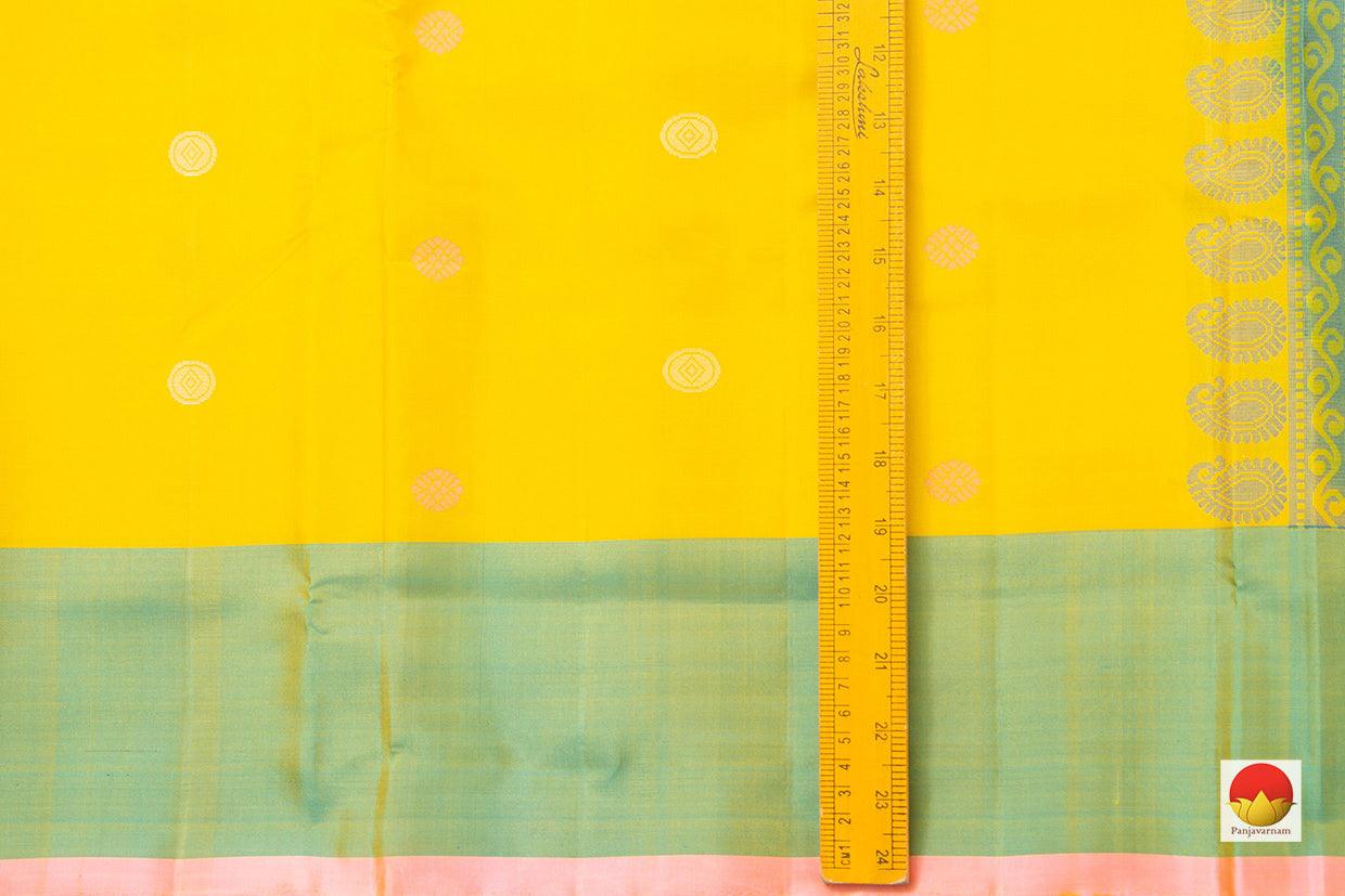 Yellow Kanchipuram Silk Saree Handwoven Pure Silk No Zari Light Weight With Medium Border Office Wear PV KNN 181 - Silk Sari - Panjavarnam PV KNN 181