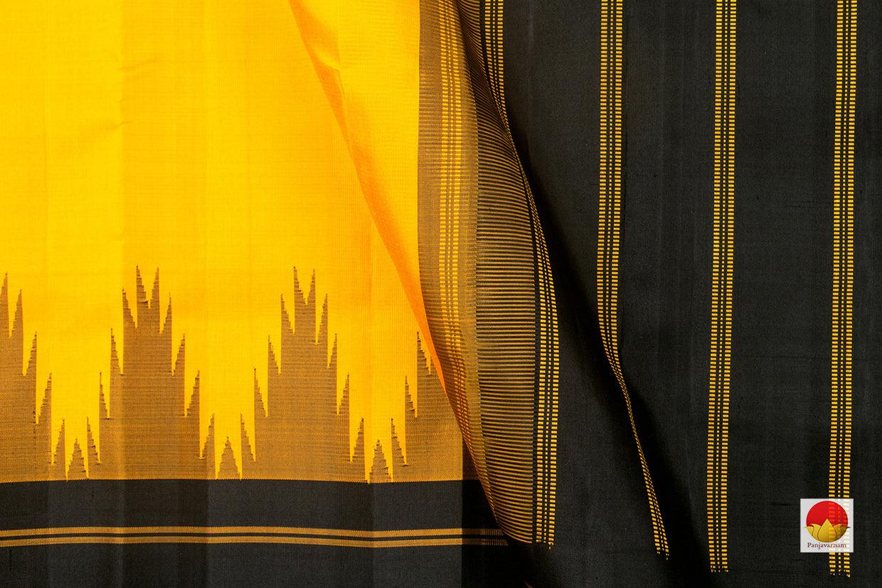 Yellow Kanchipuram Silk Saree Handwoven Pure Silk Temple Border No Zari PV KNN 196 - Silk Sari - Panjavarnam
