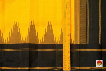 Yellow Kanchipuram Silk Saree Handwoven Pure Silk Temple Border No Zari PV KNN 196 - Silk Sari - Panjavarnam