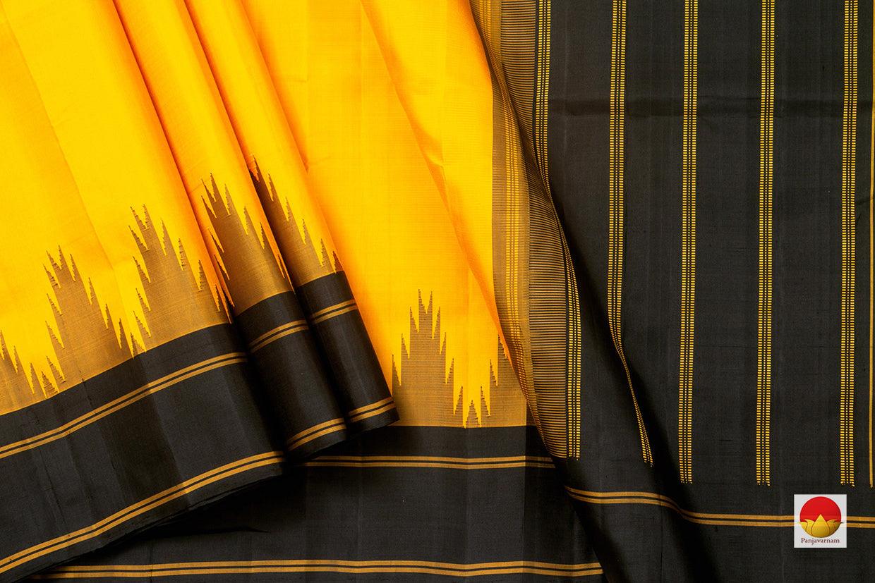 Yellow Kanchipuram Silk Saree Handwoven Pure Silk Temple Border No Zari PV KNN 196 - Silk Sari - Panjavarnam PV KNN 196