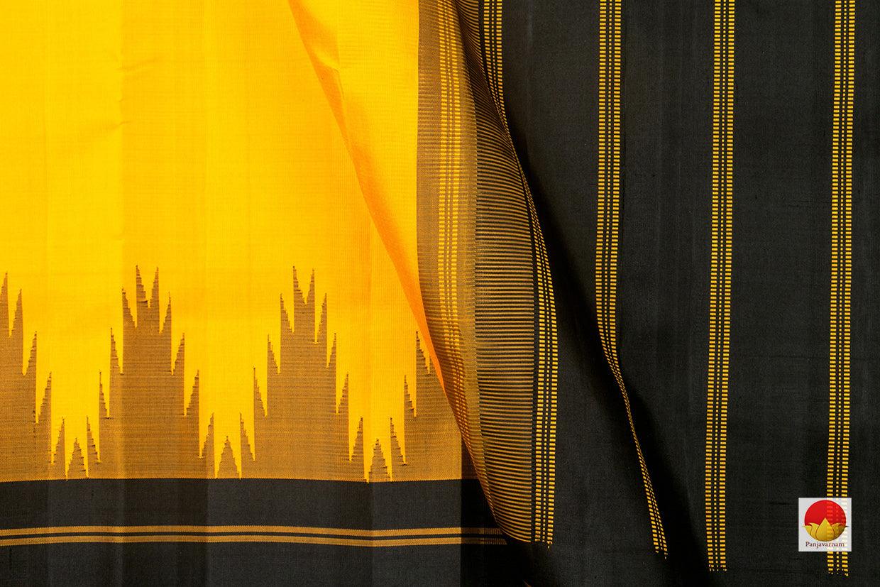 Yellow Kanchipuram Silk Saree Handwoven Pure Silk Temple Border No Zari PV KNN 196 - Silk Sari - Panjavarnam PV KNN 196