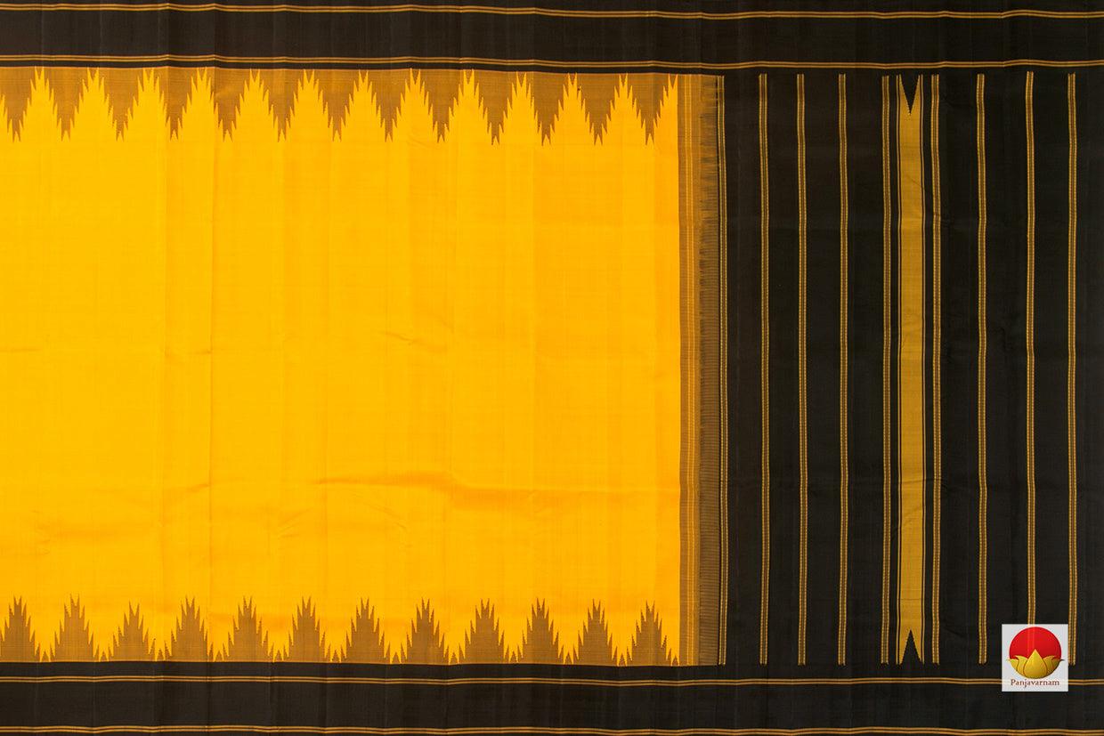 Yellow Kanchipuram Silk Saree Handwoven Pure Silk Temple Border No Zari PV KNN 196 - Silk Sari - Panjavarnam PV KNN 196