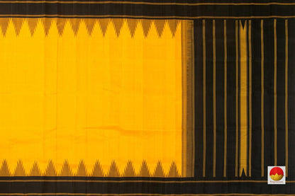 Yellow Kanchipuram Silk Saree Handwoven Pure Silk Temple Border No Zari PV KNN 196 - Silk Sari - Panjavarnam PV KNN 196