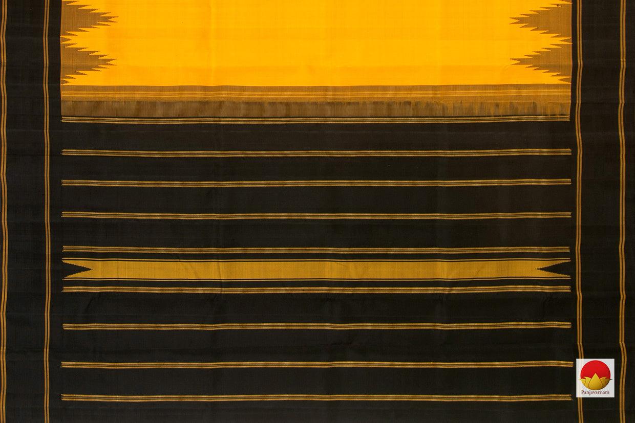 Yellow Kanchipuram Silk Saree Handwoven Pure Silk Temple Border No Zari PV KNN 196 - Silk Sari - Panjavarnam PV KNN 196