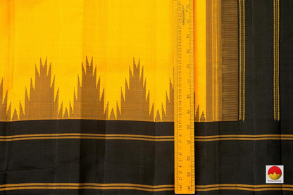 Yellow Kanchipuram Silk Saree Handwoven Pure Silk Temple Border No Zari PV KNN 196 - Silk Sari - Panjavarnam PV KNN 196