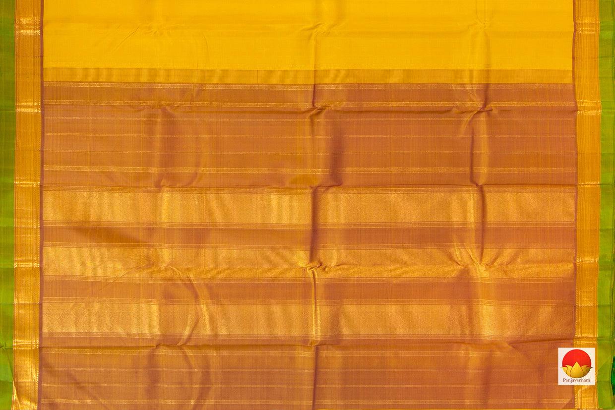 Yellow Kanchipuram Silk Saree With Brown Border Handwoven Pure Silk Pure Zari For Festive Wear - PV J 7214 - Silk Sari - Panjavarnam