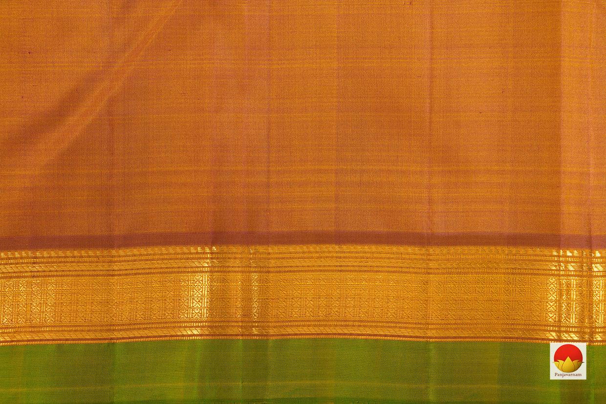 Yellow Kanchipuram Silk Saree With Brown Border Handwoven Pure Silk Pure Zari For Festive Wear - PV J 7214 - Silk Sari - Panjavarnam