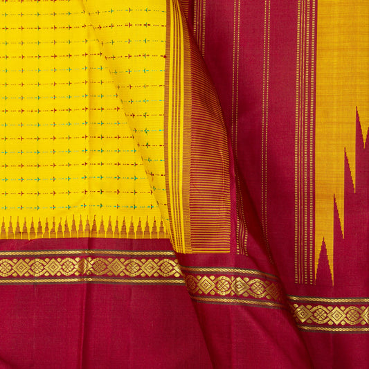 Yellow Kanchipuram Silk Saree With Ganga Jamuna Border For Festive Wear PV NYC 1443 - Silk Sari - Panjavarnam PV NYC 1443