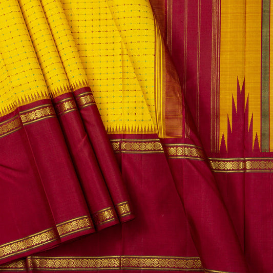 Yellow Kanchipuram Silk Saree With Ganga Jamuna Border For Festive Wear PV NYC 1443 - Silk Sari - Panjavarnam PV NYC 1443