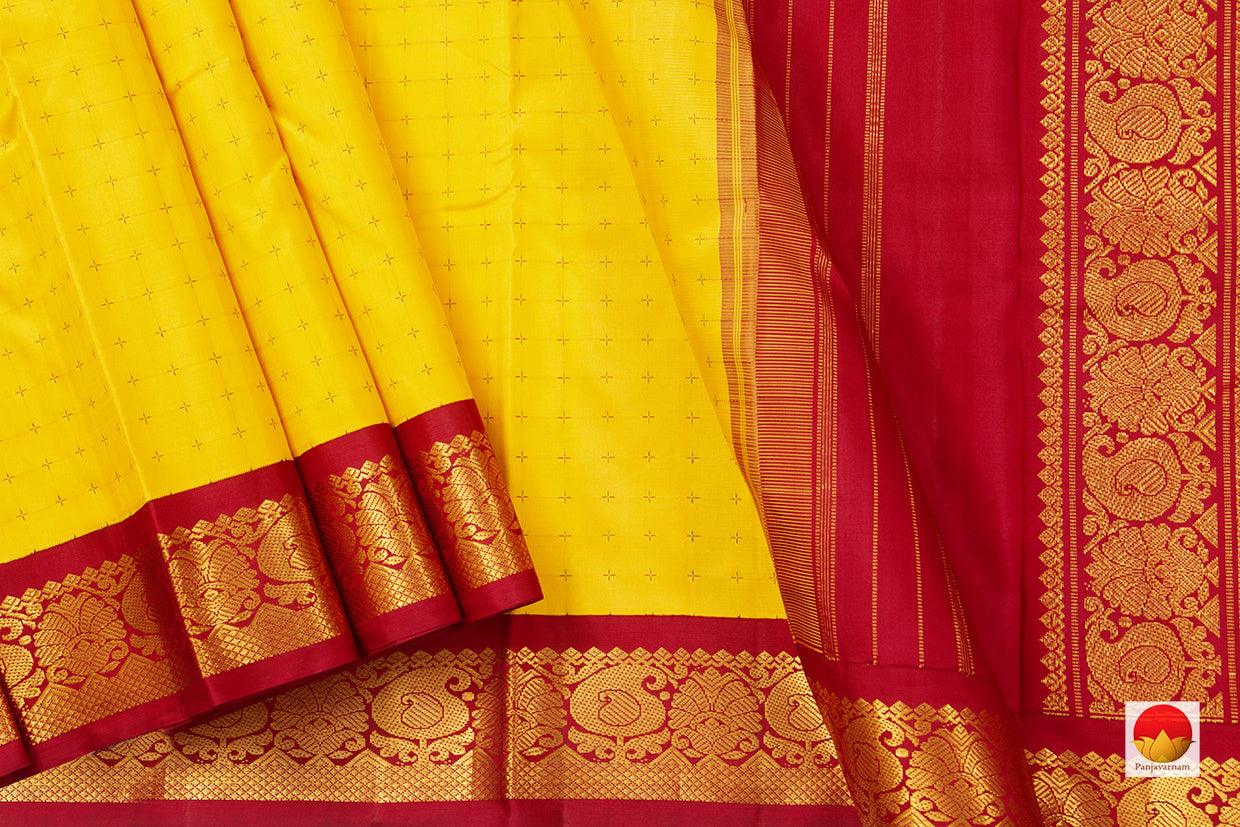 Yellow Kanchipuram Silk Saree With Ganga Jamuna Border Handwoven Pure Silk For Festive Wear PV NYC 1063 - Silk Sari - Panjavarnam
