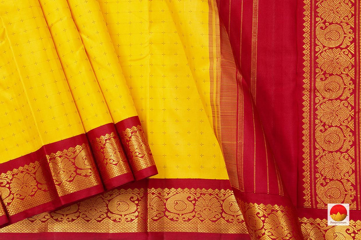 Yellow Kanchipuram Silk Saree With Ganga Jamuna Border Handwoven Pure Silk For Festive Wear PV NYC 1063 - Silk Sari - Panjavarnam PV NYC 1063