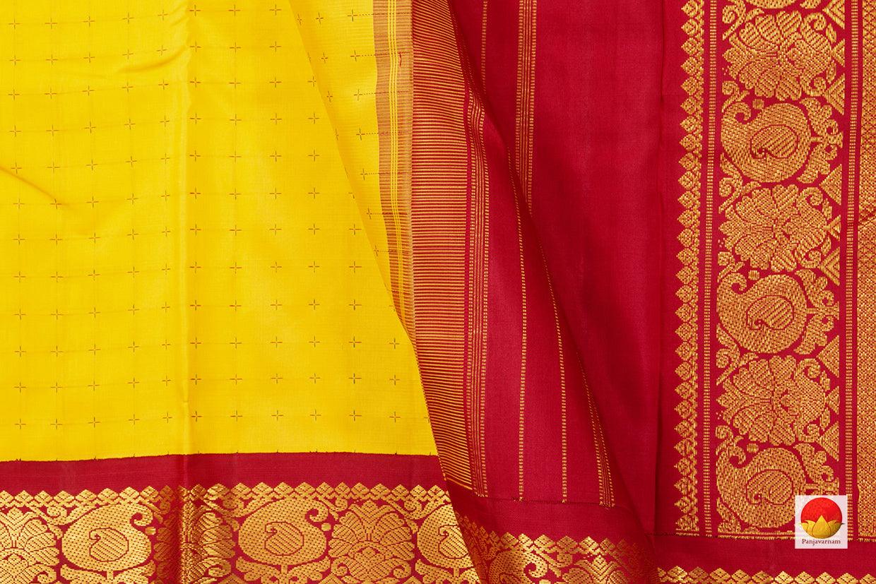 Yellow Kanchipuram Silk Saree With Ganga Jamuna Border Handwoven Pure Silk For Festive Wear PV NYC 1063 - Silk Sari - Panjavarnam PV NYC 1063