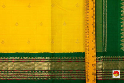 Yellow Kanchipuram Silk Saree With Green Contrast Korvai Border Handwoven Pure Silk Pure Zari For Wedding Wear PV NYC 658 - Silk Sari - Panjavarnam PV NYC 658