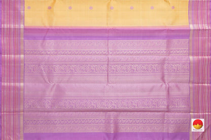 Yellow Kanchipuram Silk Saree With Lavender Border Handwoven Pure Silk Pure Zari For Wedding Wear PV NYC 919 - Silk Sari - Panjavarnam PV NYC 919