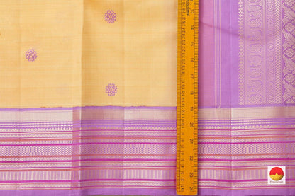 Yellow Kanchipuram Silk Saree With Lavender Border Handwoven Pure Silk Pure Zari For Wedding Wear PV NYC 919 - Silk Sari - Panjavarnam PV NYC 919