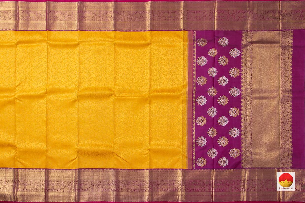 Yellow Kanchipuram Silk Saree With Magenta Korvai Border Handwoven Pure Silk Pure Zari For Bridal Wear PV NYC 959 - Silk Sari - Panjavarnam