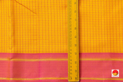 Yellow Kanchipuram Silk Saree With Pink Border Handwoven Pure Silk Pure Zari For Wedding Wear PV NYC 942 - Silk Sari - Panjavarnam
