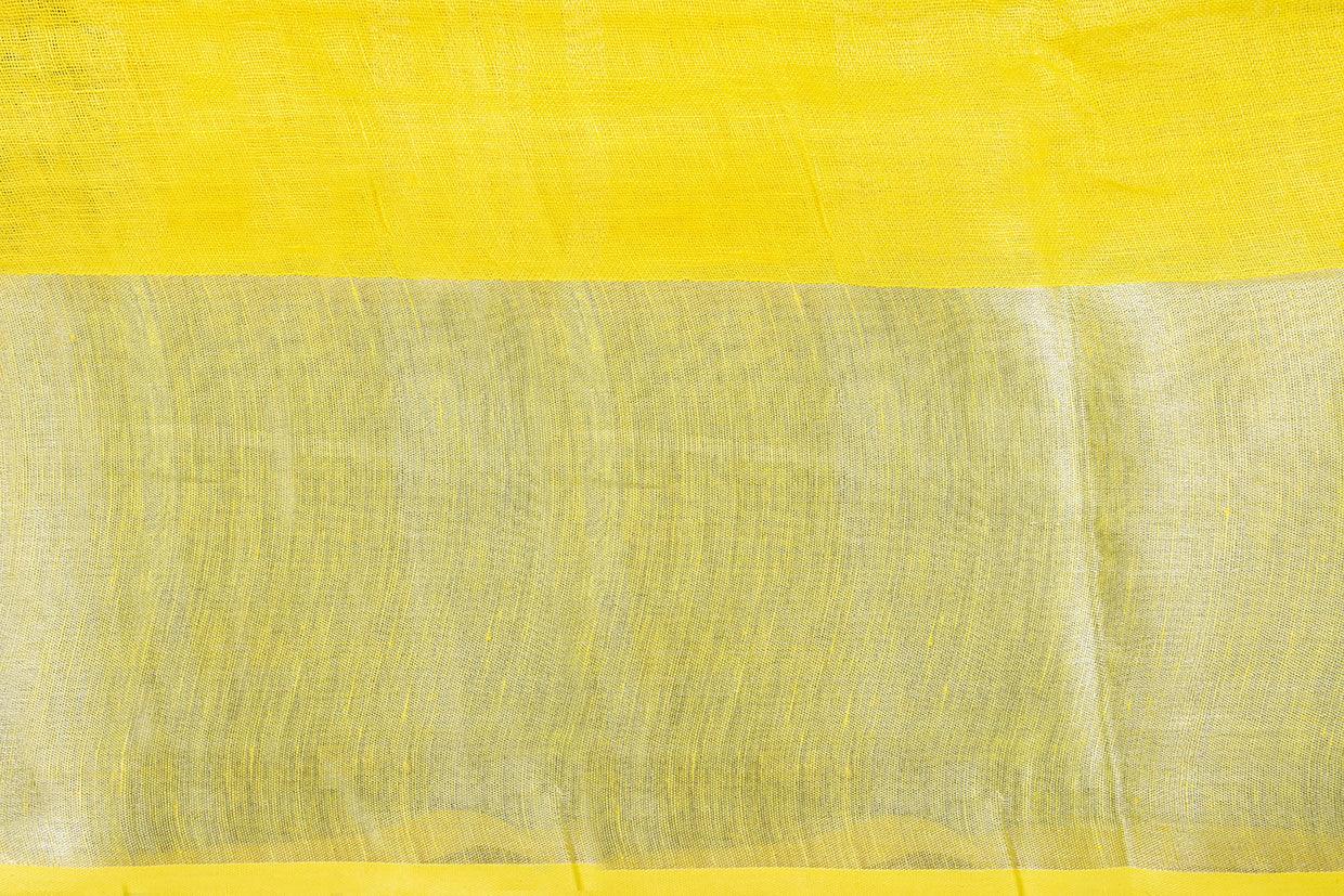 Yellow Linen Saree With Embroidery And Silver Zari Border PL 2040 - Linen Sari - Panjavarnam