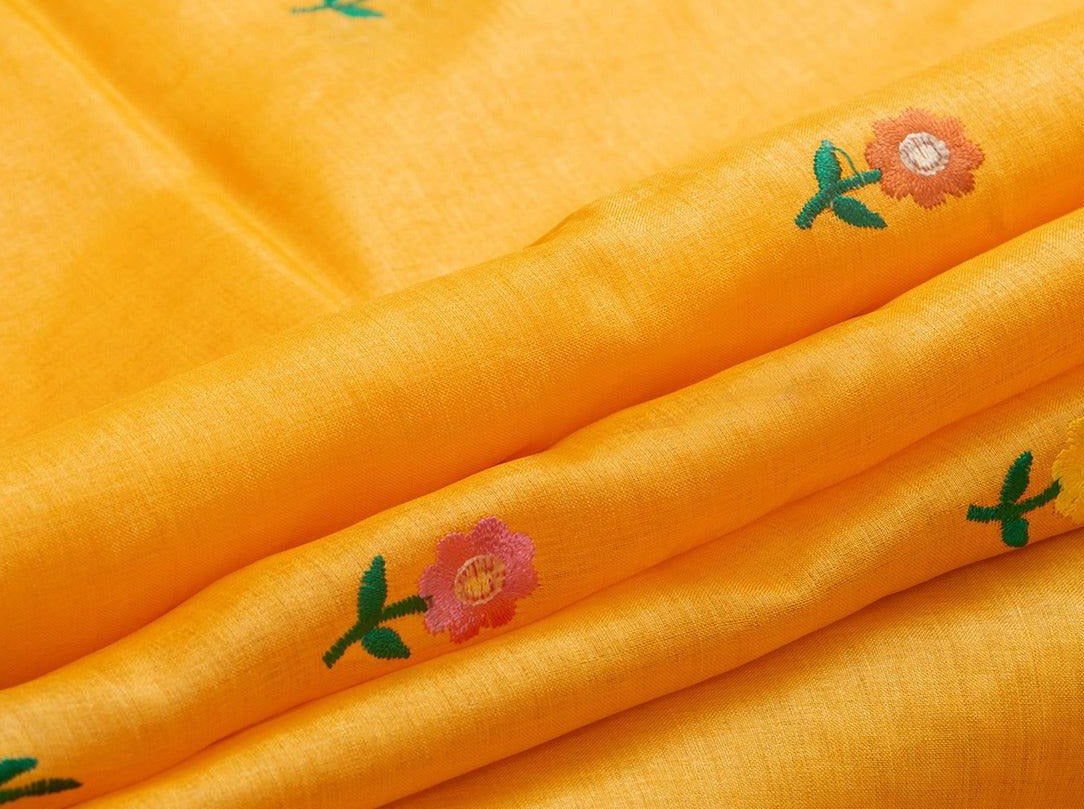 Yellow Ochre Pure Tussar Silk Saree With Embroidery Border For Casual Wear PT 750 - Tussar Silk - Panjavarnam