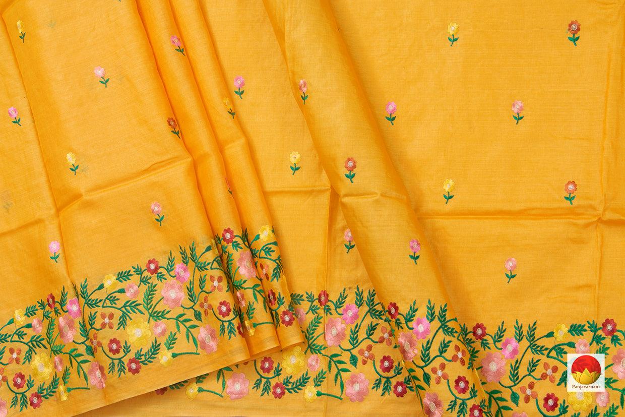 Yellow Ochre Pure Tussar Silk Saree With Embroidery Border For Casual Wear PT 750 - Tussar Silk - Panjavarnam PT 750