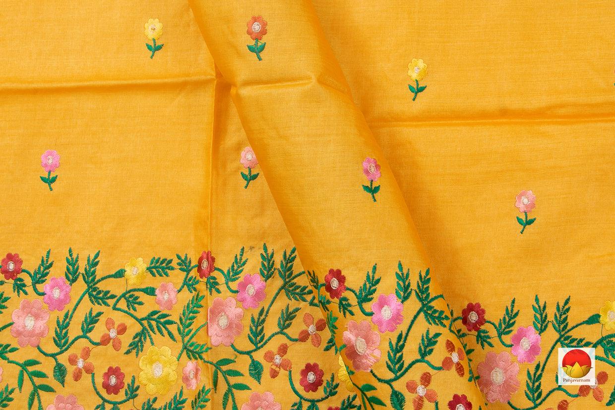 Yellow Ochre Pure Tussar Silk Saree With Embroidery Border For Casual Wear PT 750 - Tussar Silk - Panjavarnam PT 750