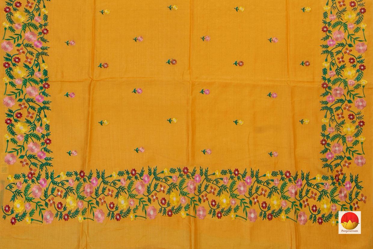 Yellow Ochre Pure Tussar Silk Saree With Embroidery Border For Casual Wear PT 750 - Tussar Silk - Panjavarnam PT 750