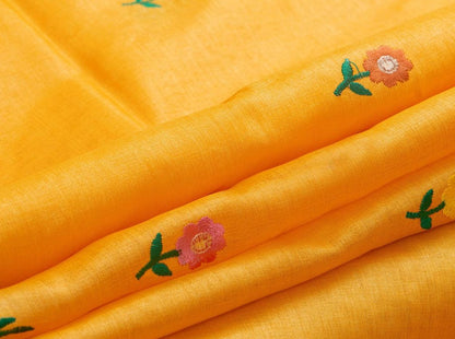 Yellow Ochre Pure Tussar Silk Saree With Embroidery Border For Casual Wear PT 750 - Tussar Silk - Panjavarnam PT 750