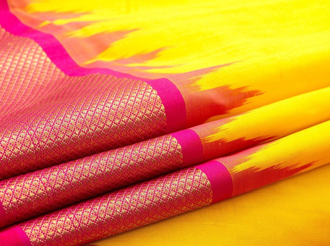 Yellow Pochampally Ikkat Silk Saree Handwoven Pure Silk For Festive Wear PIK 308 - Pochampally Silk - Panjavarnam