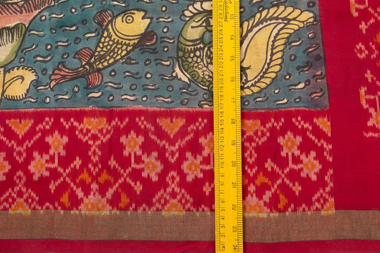 Yellow Pochampally Kalamkari Silk Saree With Red Patola Border Handwoven Ikkat Pure Silk For Office Wear PIK PAT 101 - Kalamkari Silk - Panjavarnam PIK PAT 101