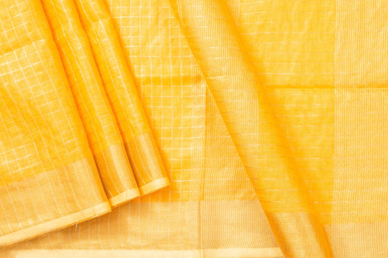 Yellow Pure Linen Saree Handwoven PL 2044 - Linen Sari - Panjavarnam