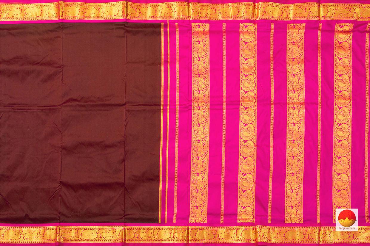 9 Yards Brown Kanchipuram Silk Saree With Pink Border Handwoven Pure Silk Pure Zari PV TVS 1112 - 9 yards silk saree - Panjavarnam PV TVS 1112