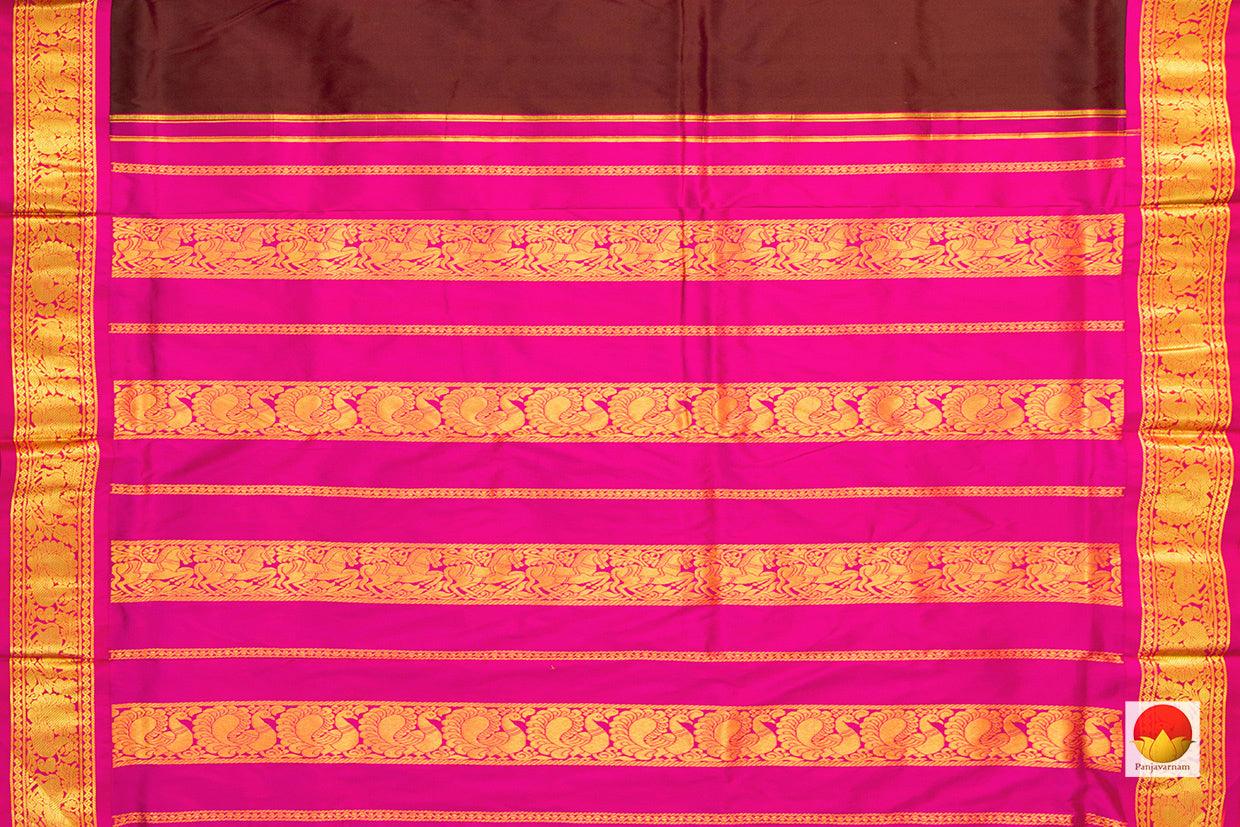 9 Yards Brown Kanchipuram Silk Saree With Pink Border Handwoven Pure Silk Pure Zari PV TVS 1112 - 9 yards silk saree - Panjavarnam PV TVS 1112