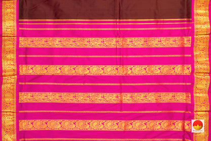 9 Yards Brown Kanchipuram Silk Saree With Pink Border Handwoven Pure Silk Pure Zari PV TVS 1112 - 9 yards silk saree - Panjavarnam PV TVS 1112