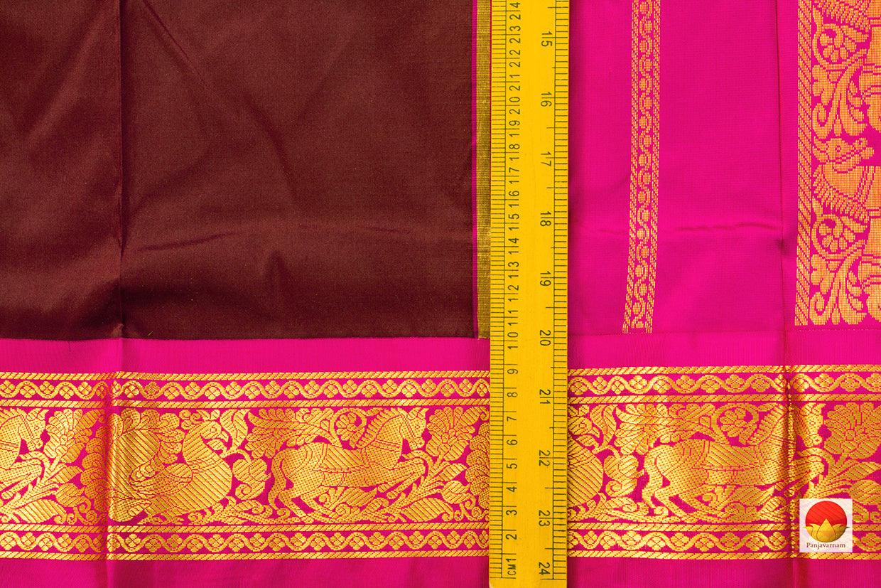 9 Yards Brown Kanchipuram Silk Saree With Pink Border Handwoven Pure Silk Pure Zari PV TVS 1112 - 9 yards silk saree - Panjavarnam PV TVS 1112