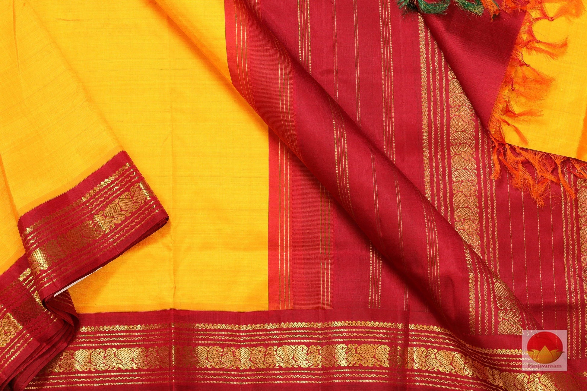 9 Yards - Ganga Jamuna Handwoven Pure Silk Kanjivaram Saree - Pure Zari - PV G 1014 Archives - 9 yards silk saree - Panjavarnam