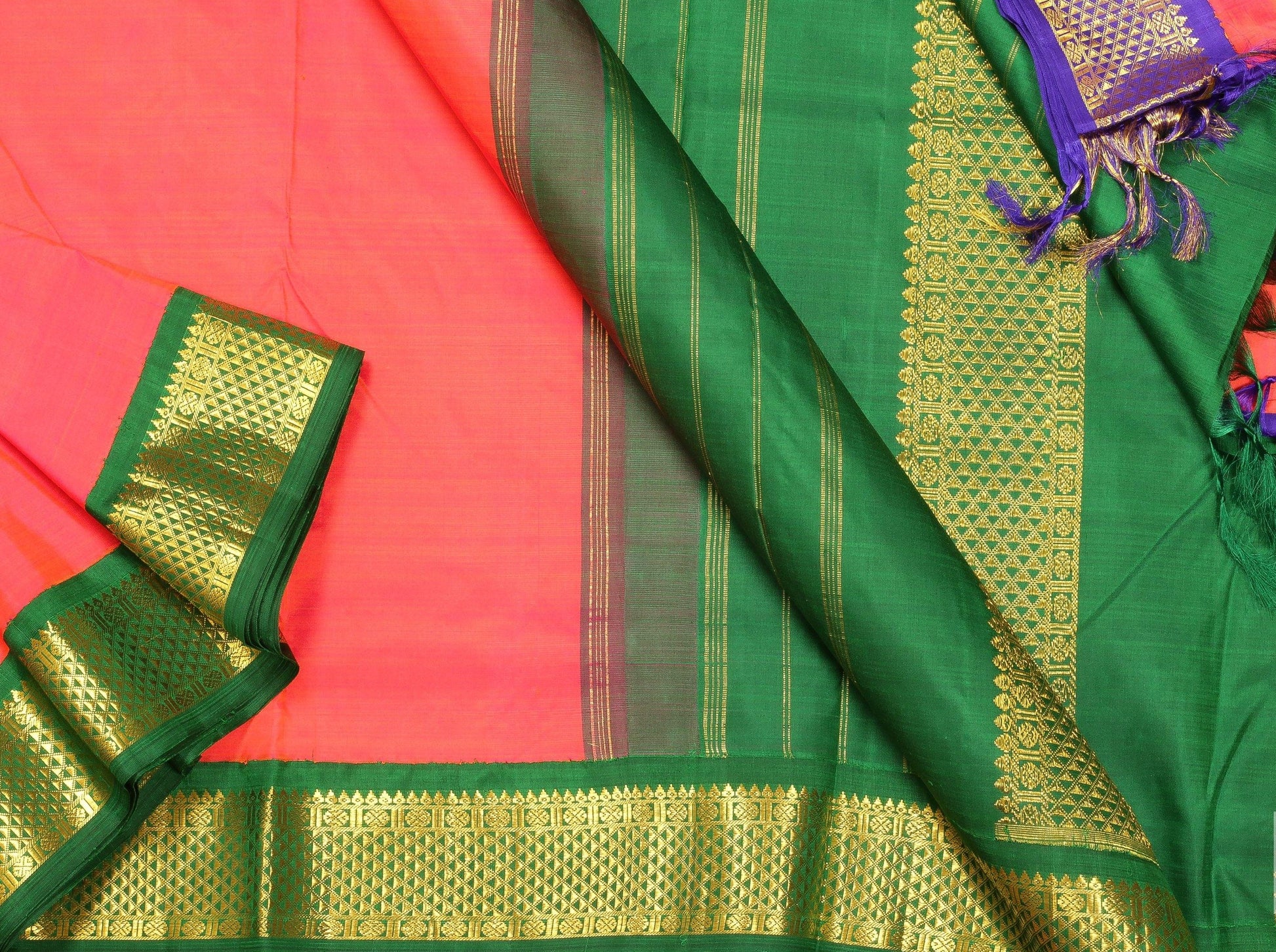 9 Yards - Ganga Jamuna Handwoven Pure Silk Kanjivaram Saree - Pure Zari - PV NY G 1006 - Silk Sari - Panjavarnam PV NY G1006