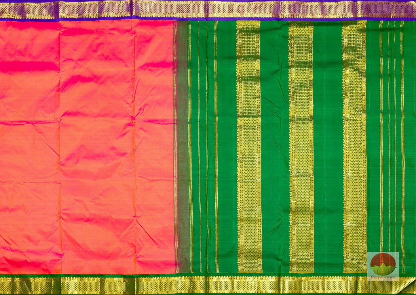 9 Yards - Ganga Jamuna Handwoven Pure Silk Kanjivaram Saree - Pure Zari - PV NY G 1006 - Silk Sari - Panjavarnam PV NY G1006