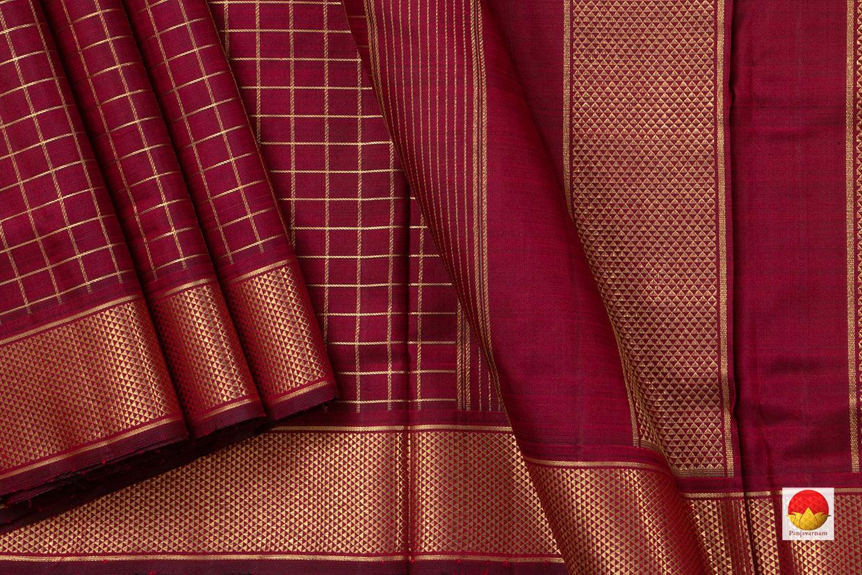 9 Yards Maroon Kanchipuram Silk Saree Handwoven Pure Silk Pure Zari For Festive Wear PV NYC 578 - Silk Sari - Panjavarnam
