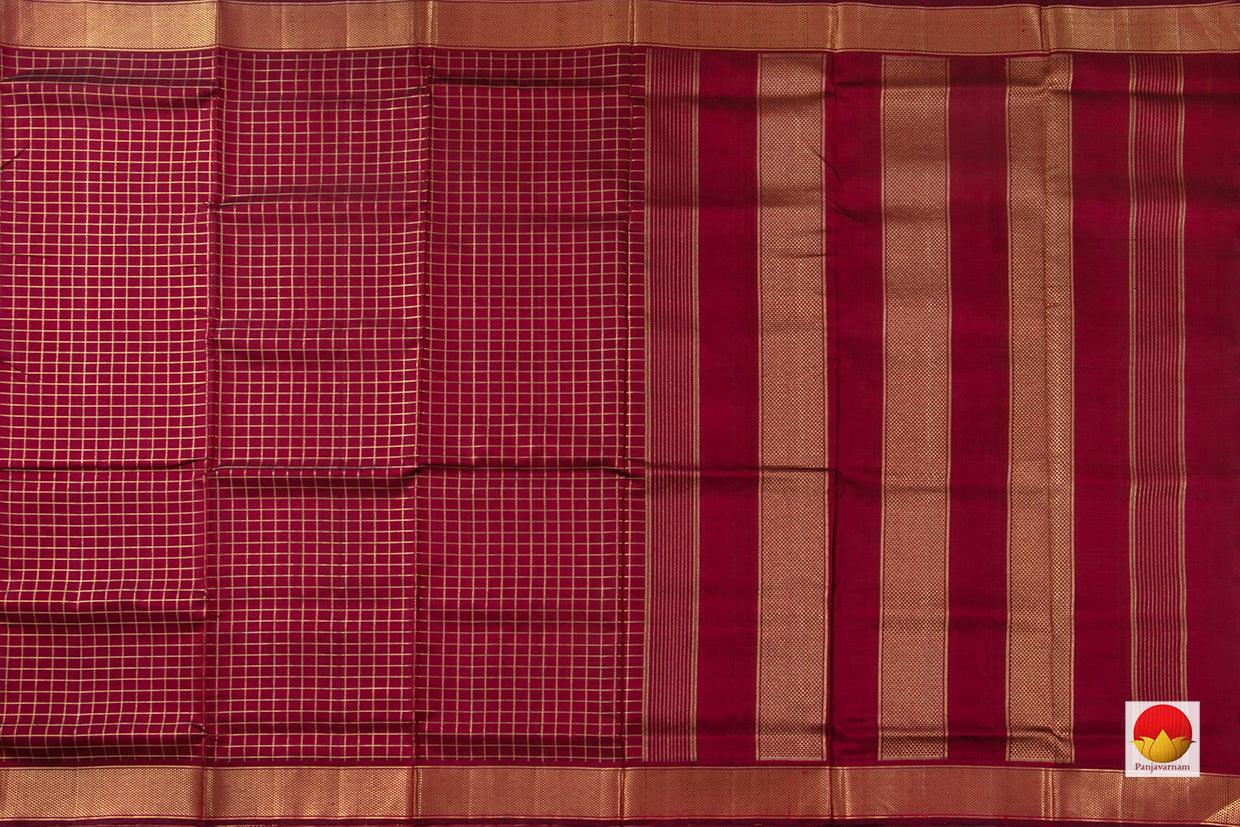 9 Yards Maroon Kanchipuram Silk Saree Handwoven Pure Silk Pure Zari For Festive Wear PV NYC 578 - Silk Sari - Panjavarnam PV NYC 578