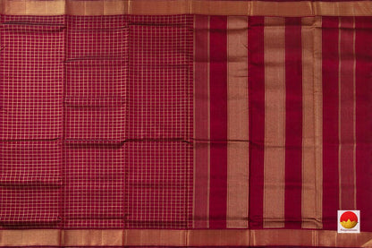 9 Yards Maroon Kanchipuram Silk Saree Handwoven Pure Silk Pure Zari For Festive Wear PV NYC 578 - Silk Sari - Panjavarnam PV NYC 578